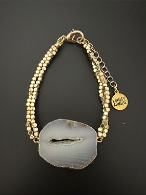 Kinsley Armelle Gold Beaded Bracelet w Light Grey Agate Geode